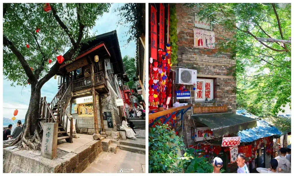 Mountain City Trail in Chongqing, winding past old residential buildings, stone steps, hillside greenery, and scenic urban walking routes
